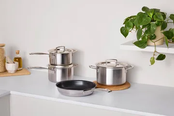 Le Creuset gryt- och stekpanneset - Rostfritt stål, 4 delar - Le Creuset