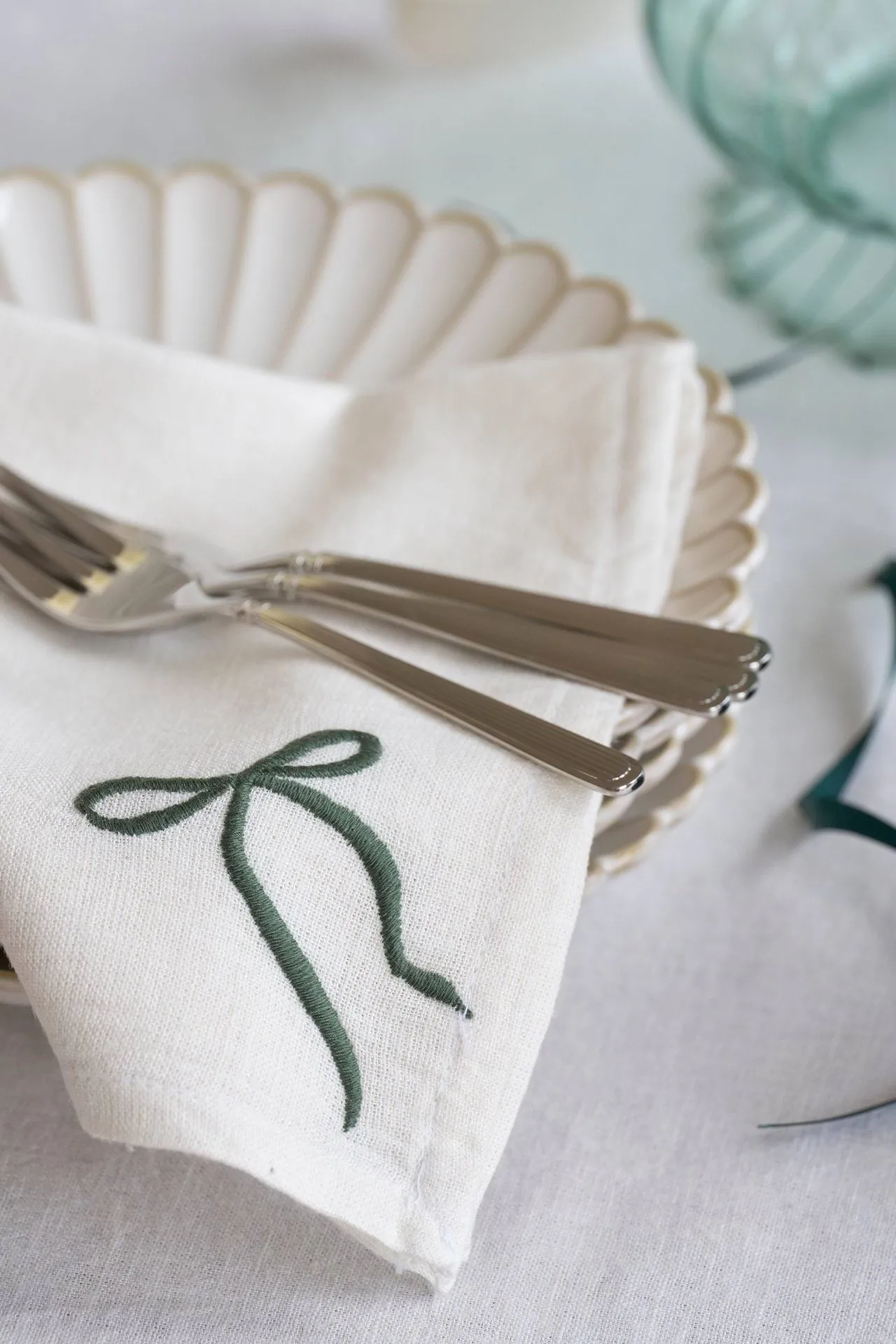 Fiola tygservett, Vit-grön, 45x45 cm Lene Bjerre