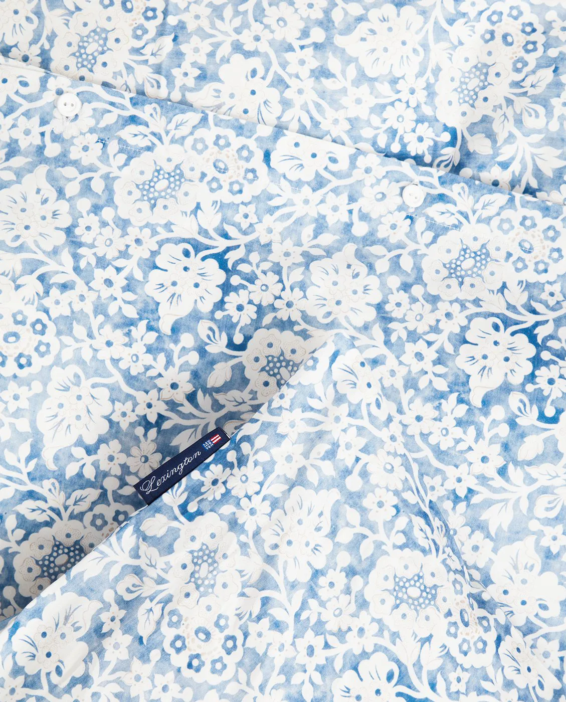 Blue Floral Printed Cotton Sateen bäddset, 50x60 cm, 150x210 cm Lexington