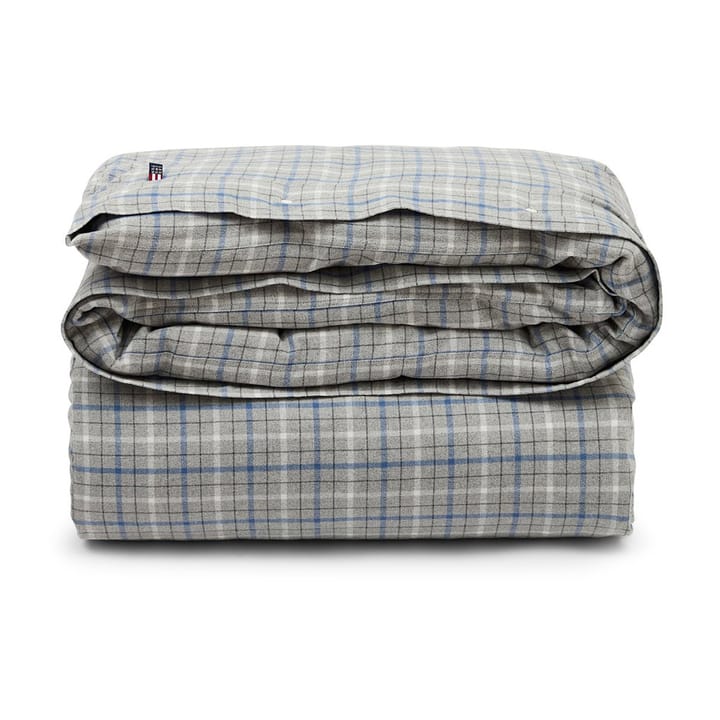 Checked bomull och flanell påslakan 220x220 cm, Gray Melange/Blue/White Lexington