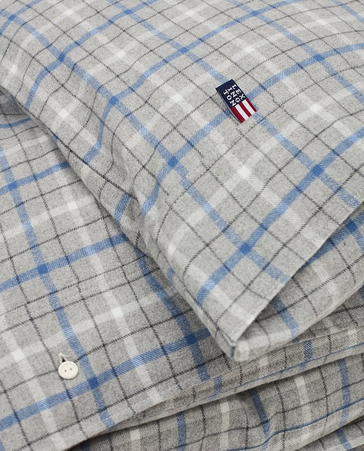 Checked bomull och flanell påslakan 220x220 cm, Gray Melange/Blue/White Lexington