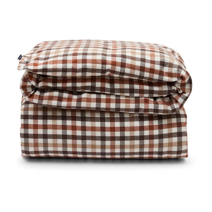 Checked bomull och flanell påslakan 220x220 cm - Rustic Brown/Off White - Lexington