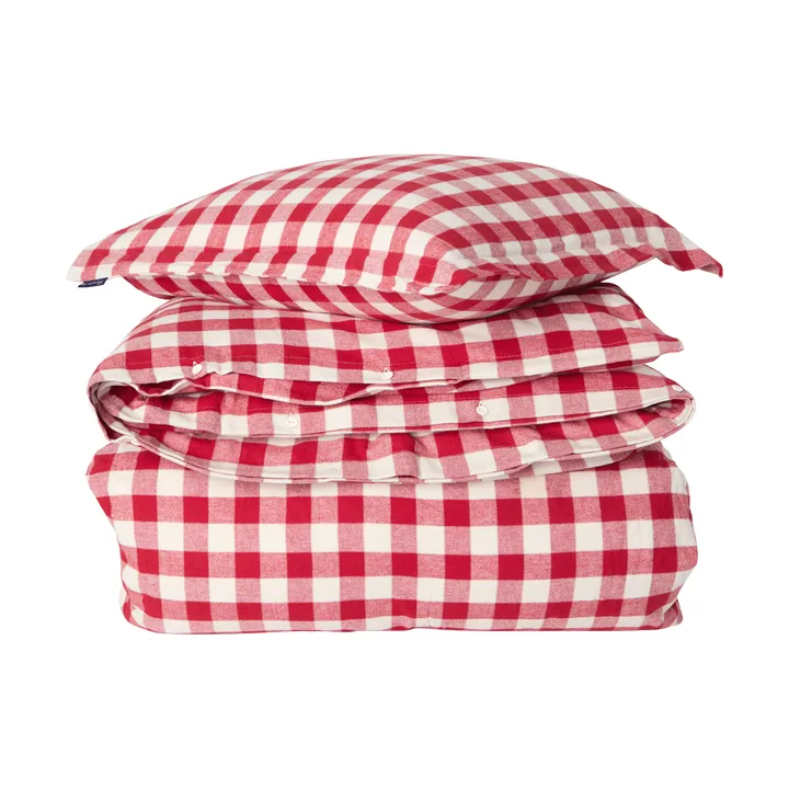 Checked cotton flannel bäddset - Red-light beige, 50x60 cm/150x210 cm - Lexington