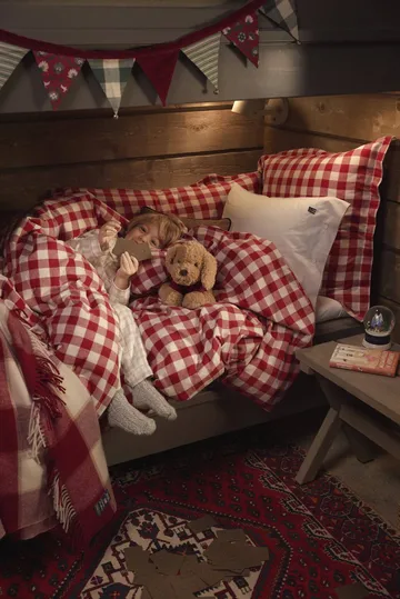 Checked cotton flannel bäddset - Red-light beige, 50x60 cm/150x210 cm - Lexington