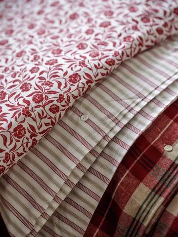 Checked cotton flannel bäddset - Röd-beige-grön-vit - Lexington