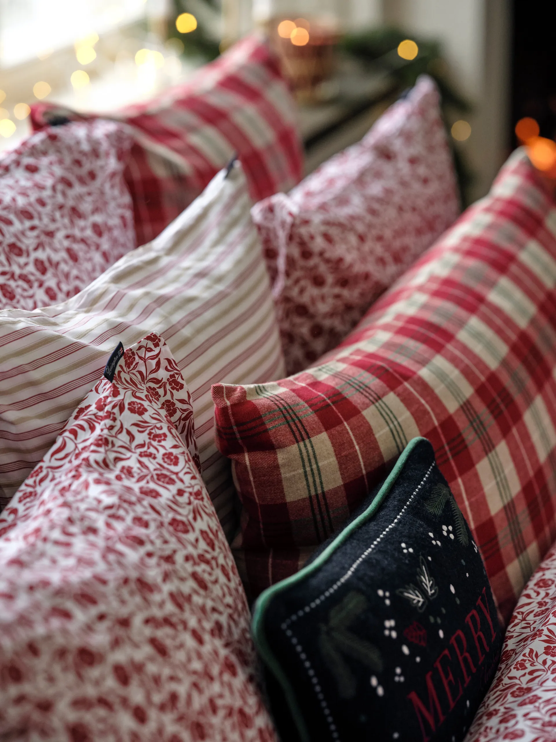 Checked cotton flannel bäddset, Röd-beige-grön-vit Lexington