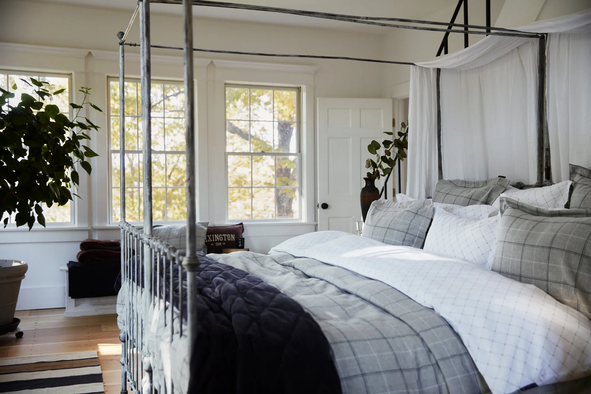 Checked Cotton Flannel påslakan 150x210 cm, Light gray-dove Lexington