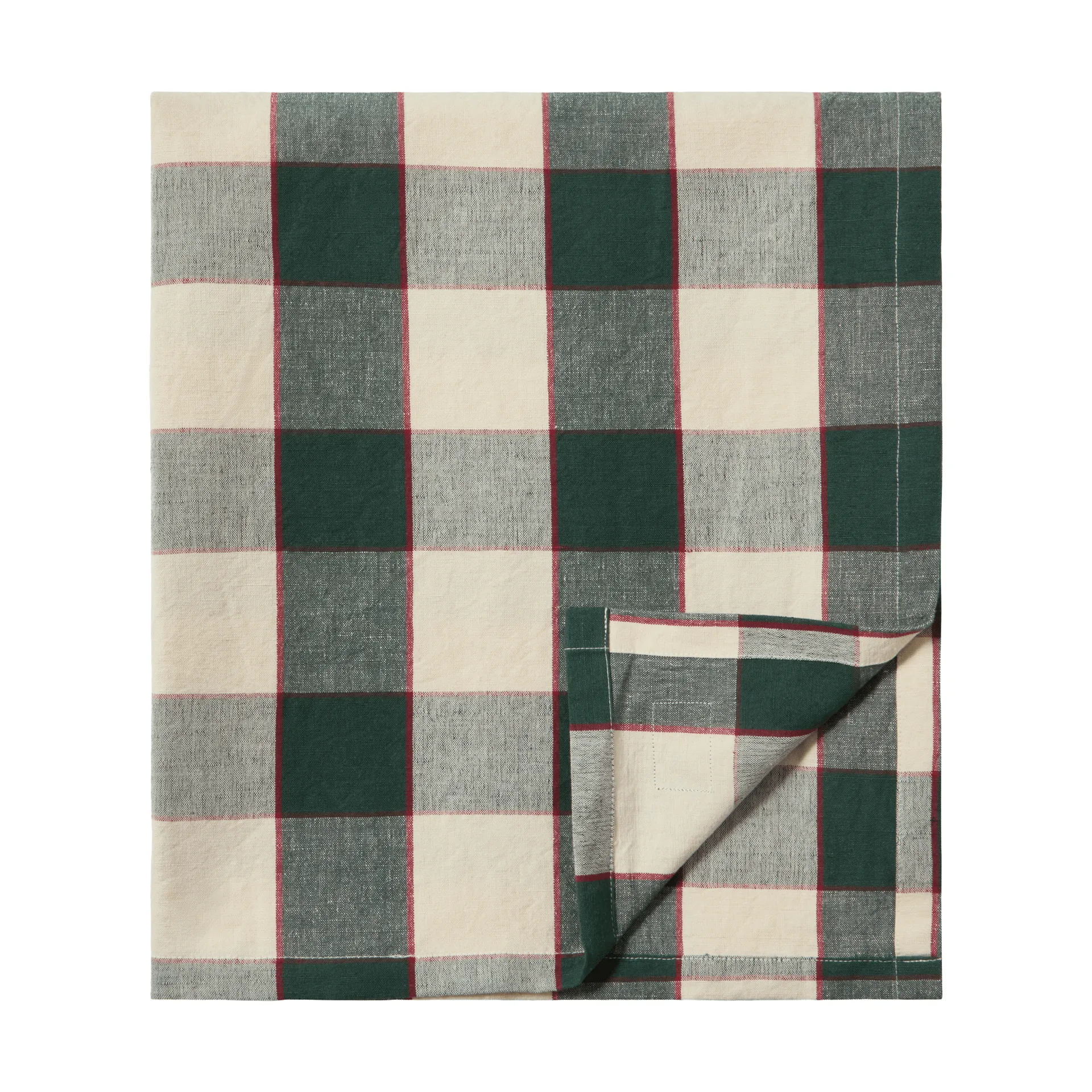 Checked Cotton Linen bordsduk 150x250 cm, Green-light beige-red Lexington