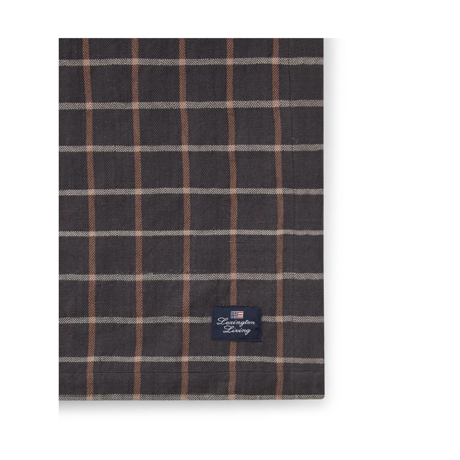 Checked Cotton Linen bordsduk 150x350 cm, Dark gray-beige Lexington