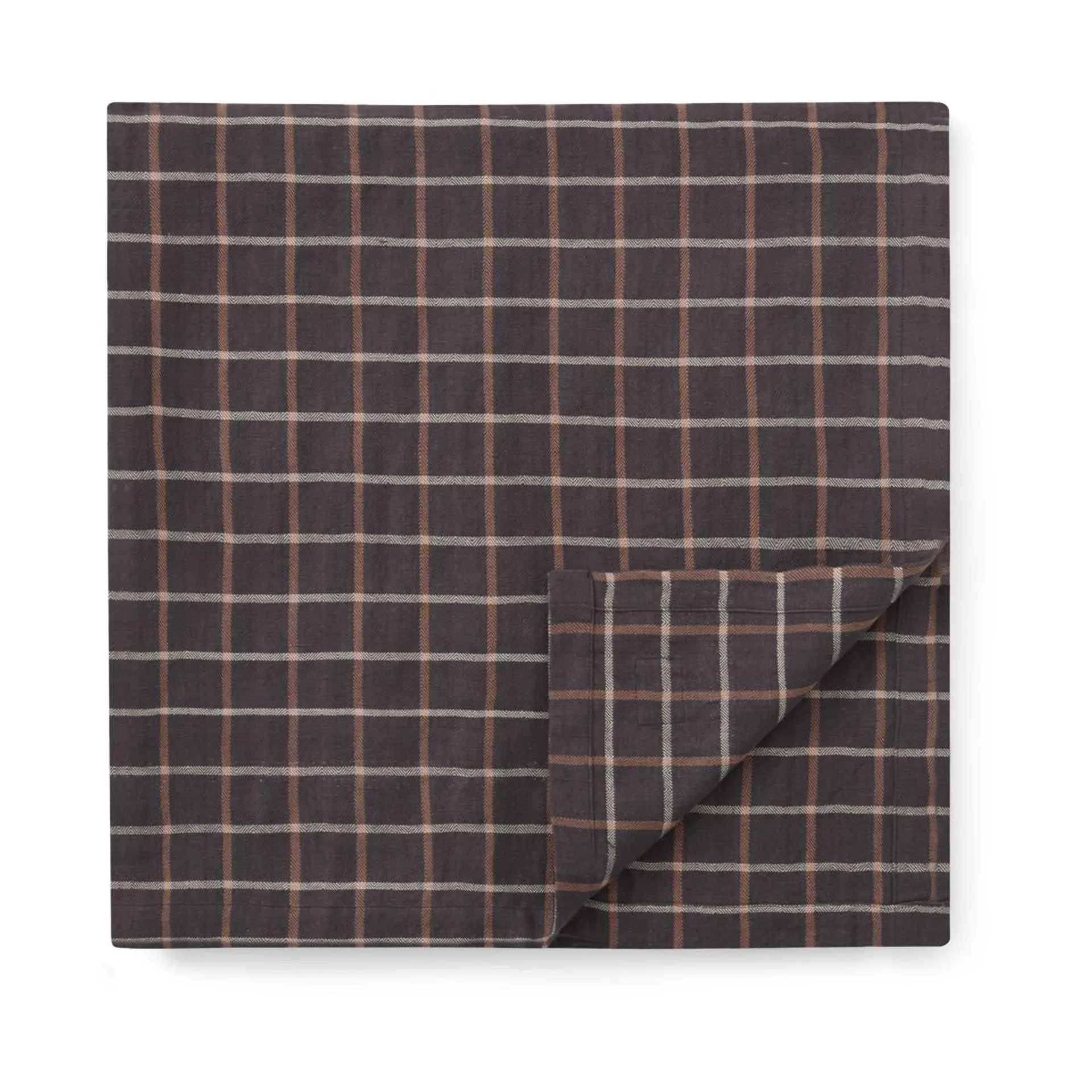 Checked Cotton Linen bordsduk 150x350 cm, Dark gray-beige Lexington