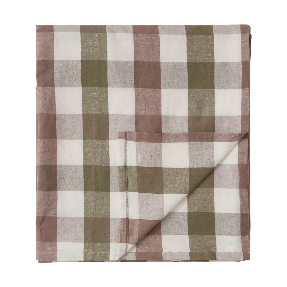 Checked Cotton Linen bordsduk 180x180 cm, Olive Lexington