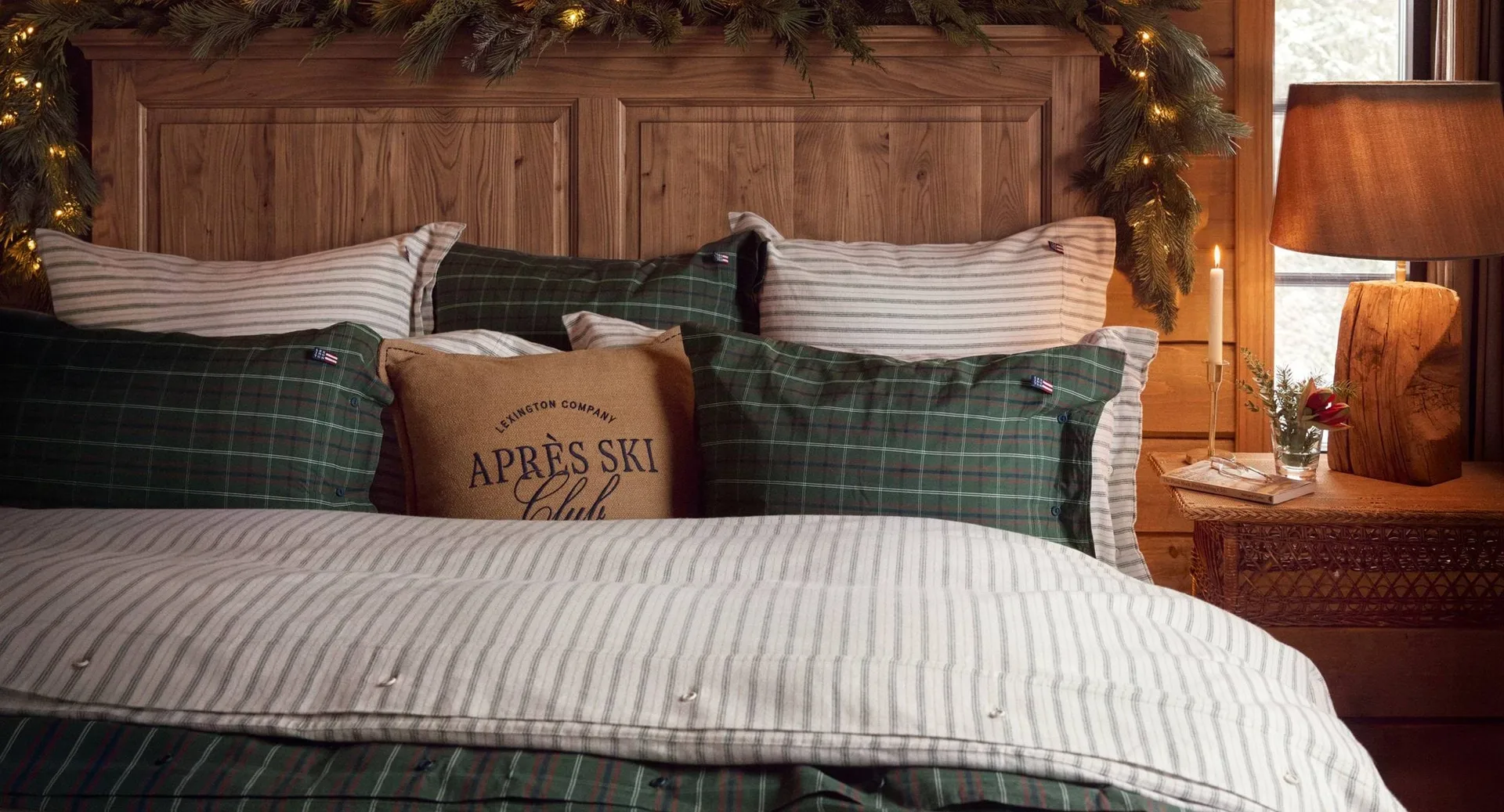 Checked cotton percale bäddset, Green-navy, 50x60 cm/150x210 cm Lexington