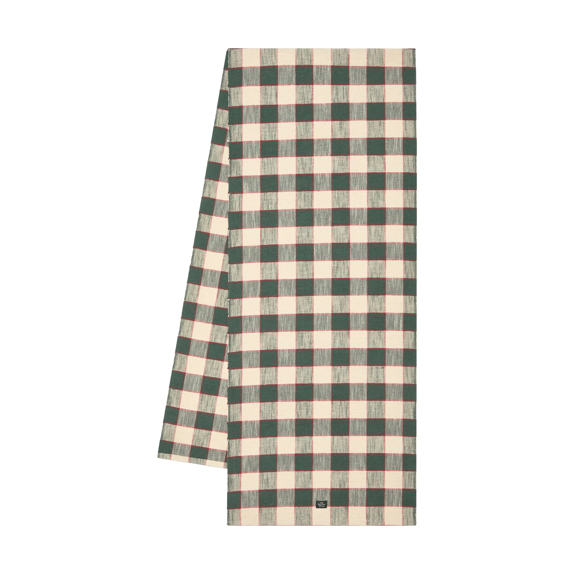 Checked ekologisk bomull löpare, Green-Light beige-red, 50x150 cm Lexington