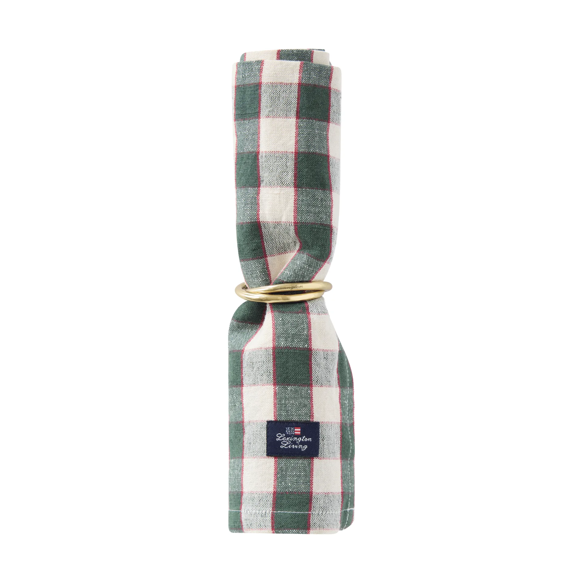 Checked Linen/Cotton tygservett 50x50 cm, Green-light beige-red Lexington