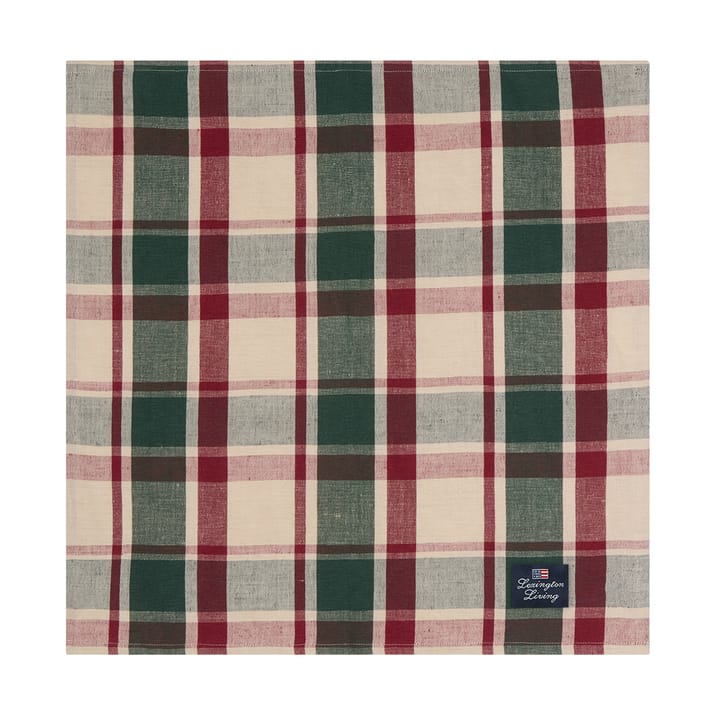 Checked linne/bomulls servett 50x50 cm, Green-red-beige Lexington