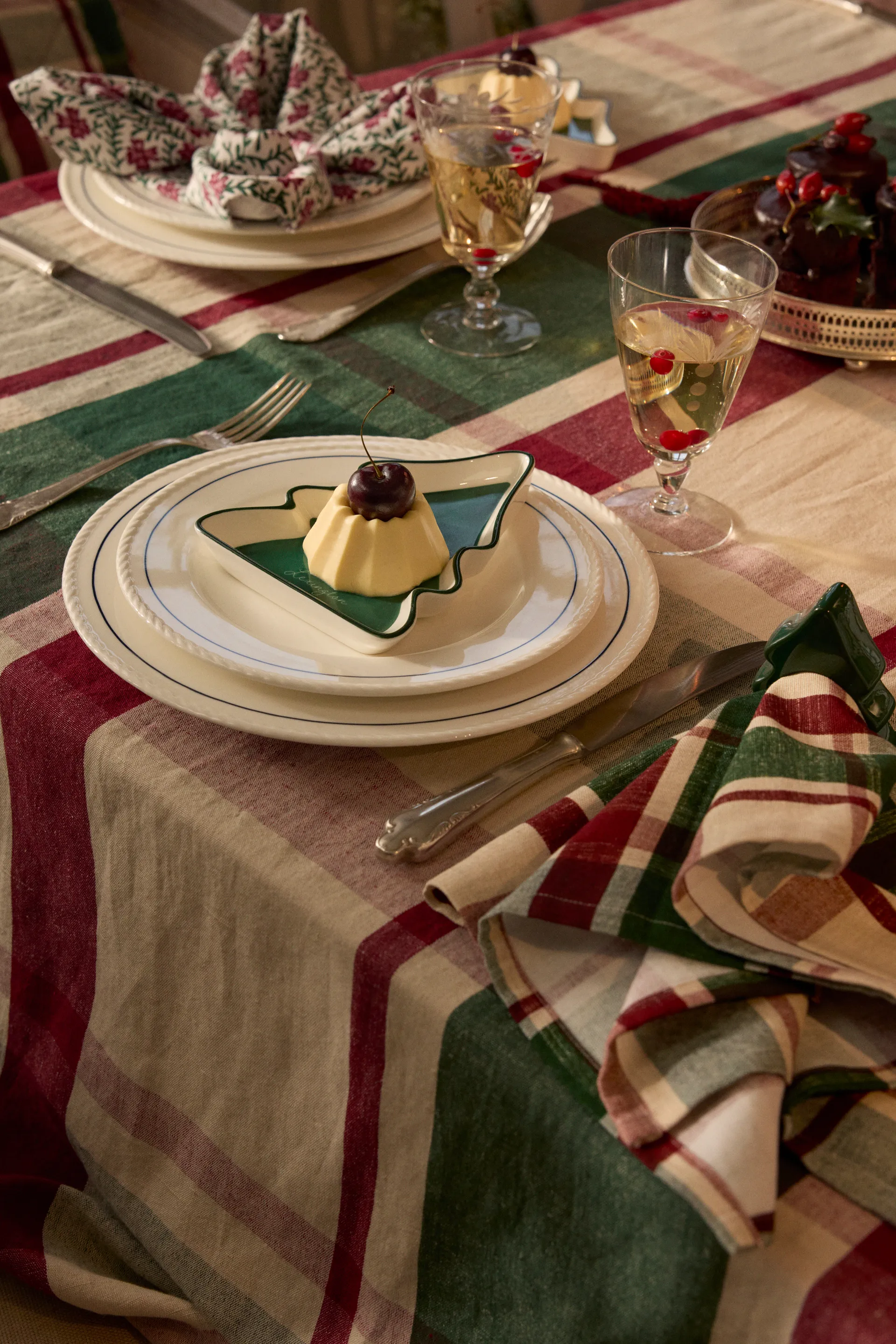 Checked linne/bomulls servett 50x50 cm, Green-red-beige Lexington