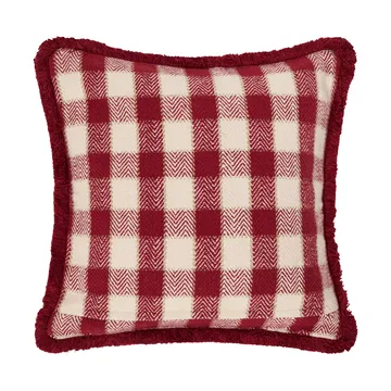 Checked organic cotton fringe kuddfodral - Red-light beige-beige - Lexington