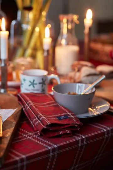 Checked Organic Cotton Oxford bordsduk 180x180 cm - Red-beige-green - Lexington