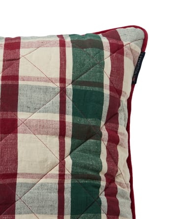 Checked quiltad linne/bomull kuddfodral 50x50 cm - Green-red-beige - Lexington