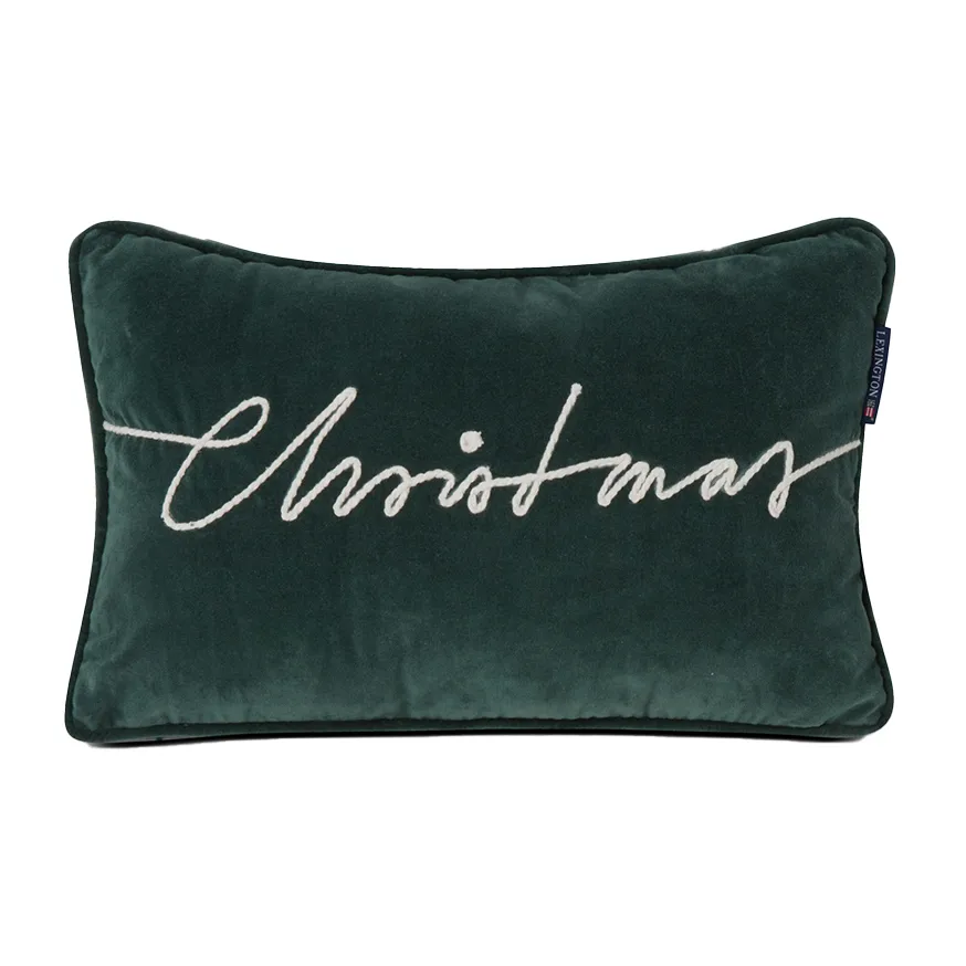 Christmas Cotton Velvet kudde 30x50 cm, Green Lexington