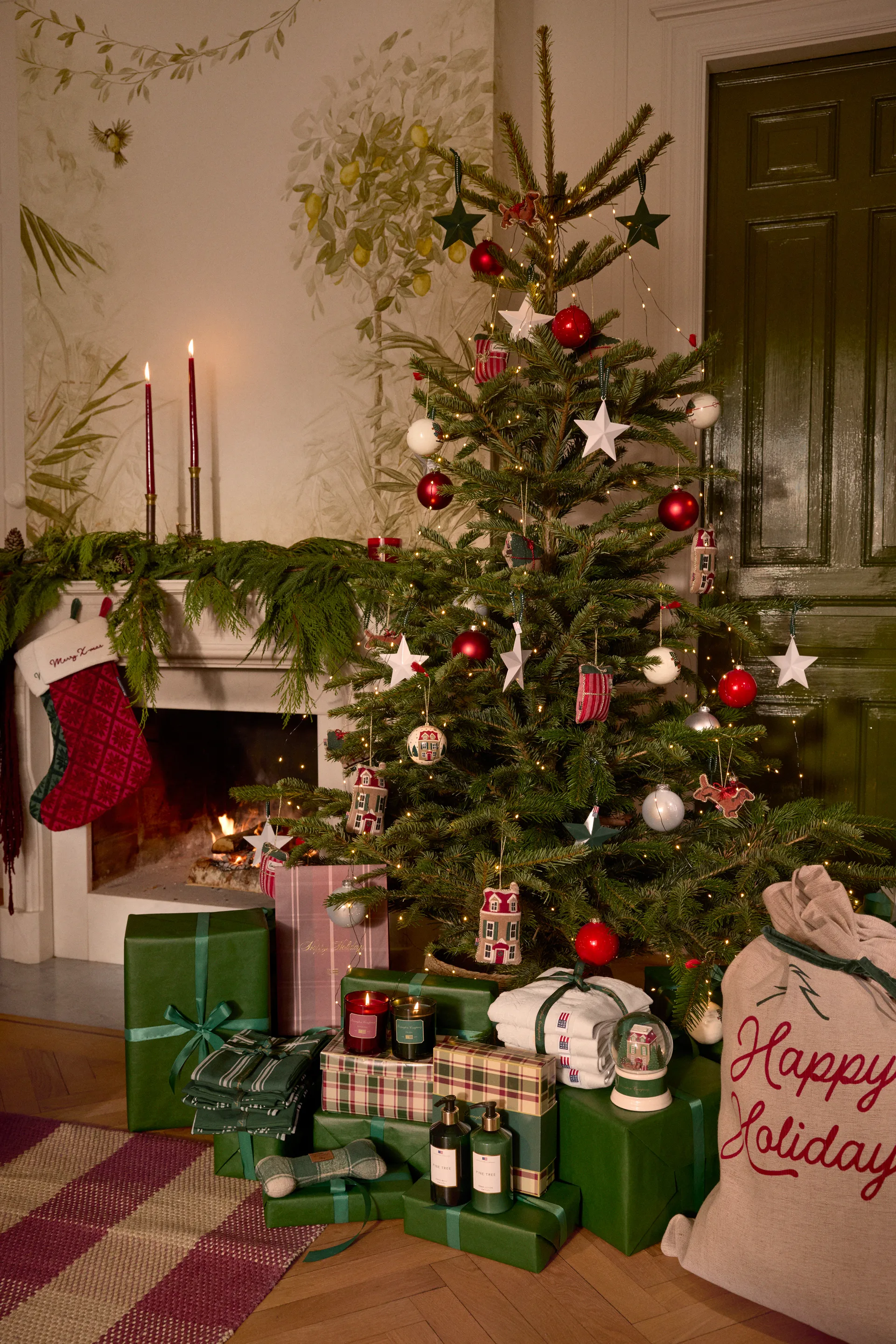 Dog sleigh ekologisk bomull julhänge, Multi Lexington