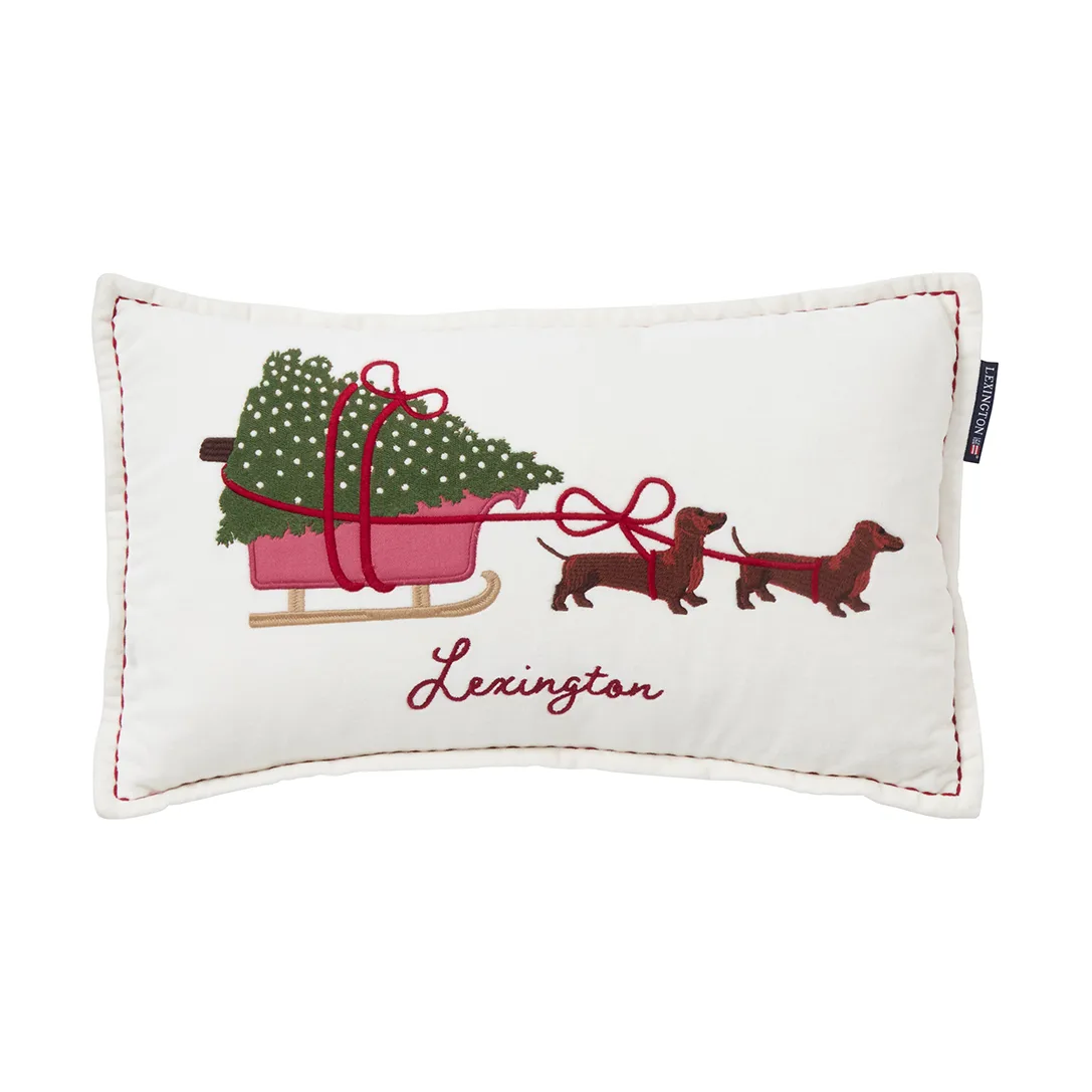 Dog sleigh ekologisk sammetsbomull kudde 30x50 cm, White Lexington