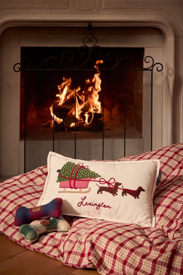 Dog sleigh ekologisk sammetsbomull kudde 30x50 cm - White - Lexington