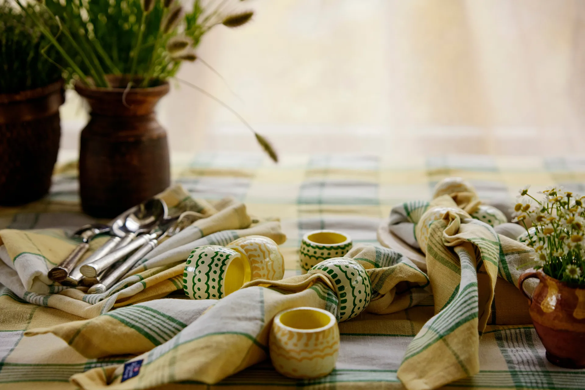 Easter Linen/Cotton bordsduk 150x250 cm, Yellow-green Lexington