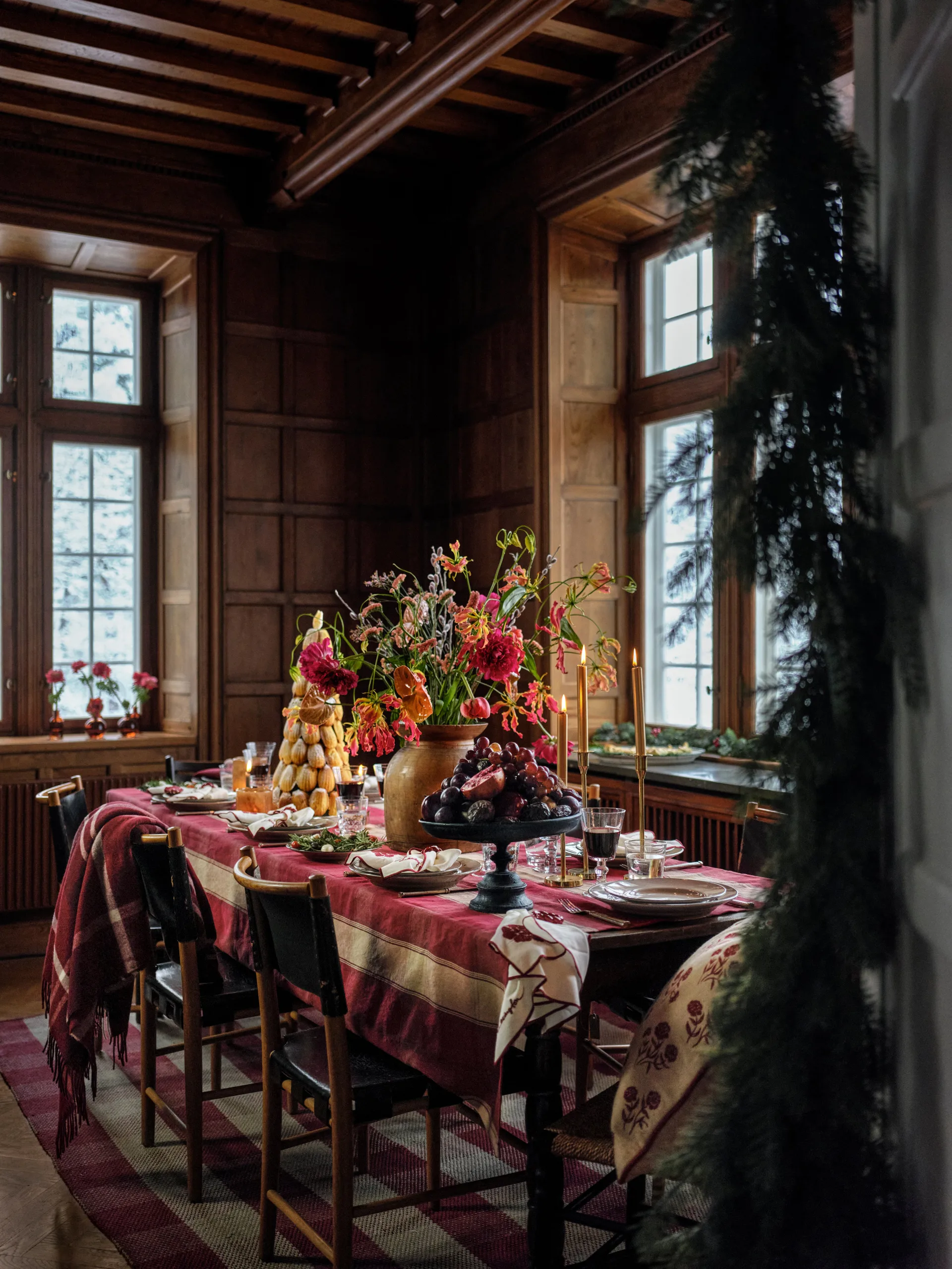 Flower linen-cotton servett 50x50 cm, Vit-röd Lexington