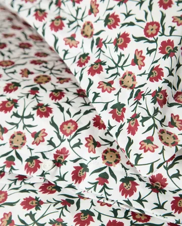 Flower printed cotton sateen bäddset - White-red-green-beige, 50x60 cm/150x210 cm - Lexington