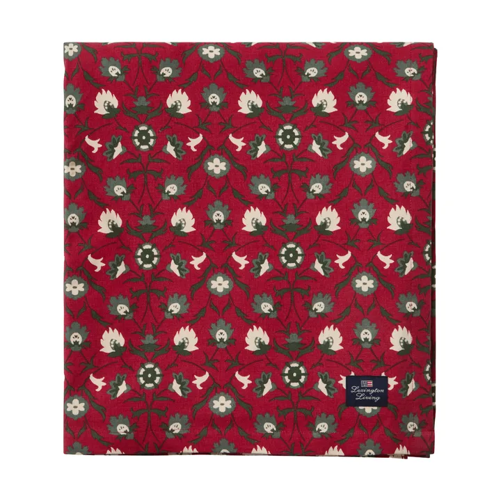 Flower printed ekologisk bomull bordsduk - Red-beige-green, 150x350 cm - Lexington
