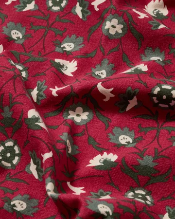 Flower printed ekologisk bomull bordsduk - Red-beige-green, 150x350 cm - Lexington