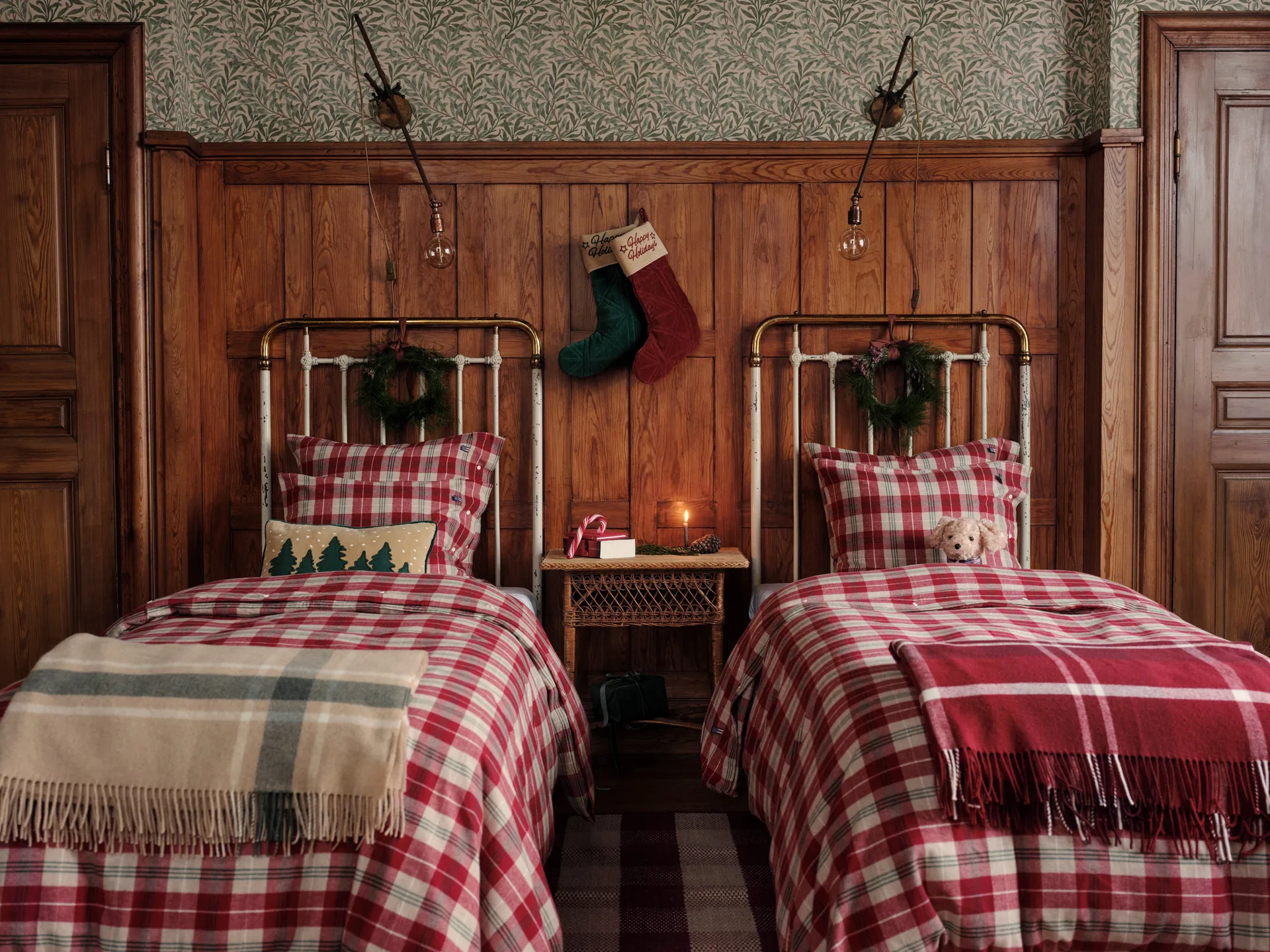 Frame checked recycled pläd 130x170 cm, Beige-grön Lexington