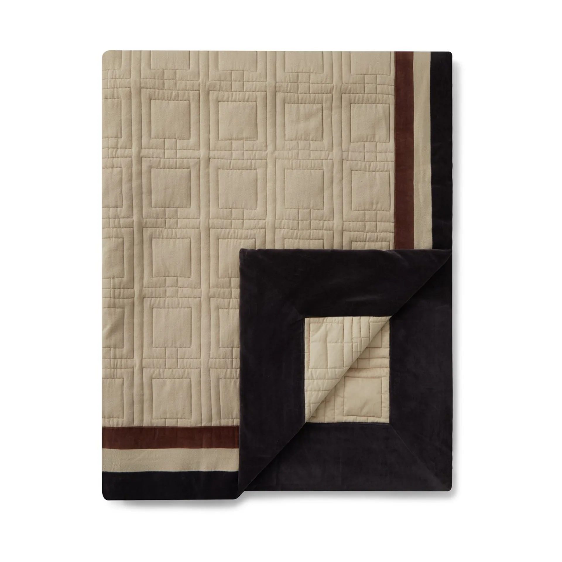 Graphic Quilted Organic Cotton överkast 240x260 cm, Light beige-brown-dark gray Lexington