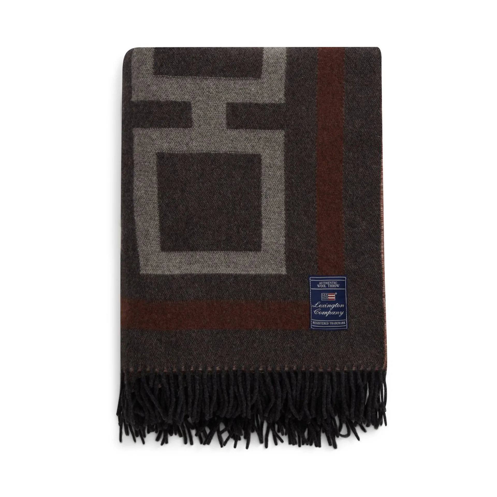 Graphic Recycled Wool pläd 130x170 cm, Dark gray-white-brown Lexington