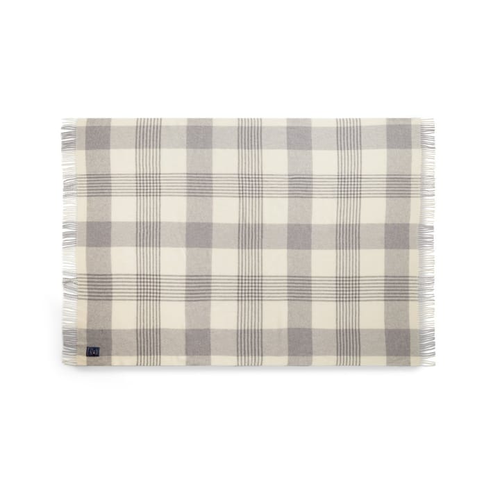 Gray Checked Recycled Wool pläd 130x170 cm - Gray-white - Lexington