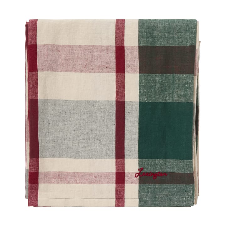 Grön-röd Checked linne/bomulls bordsduk - 150x350 cm - Lexington