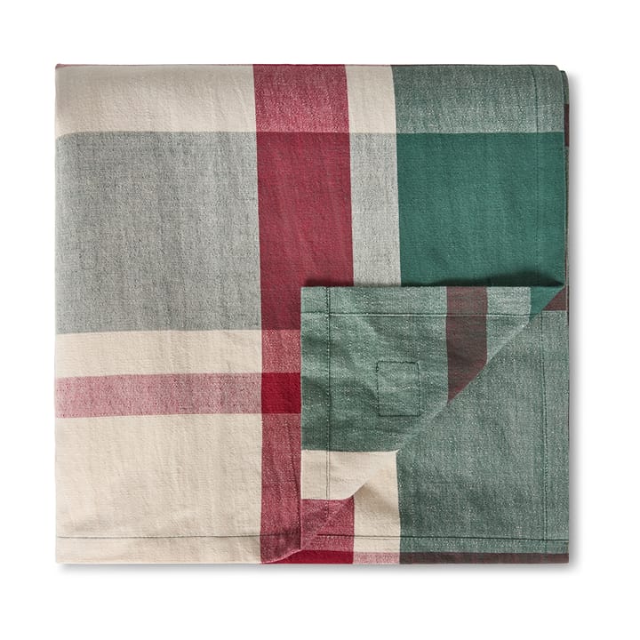 Grön-röd Checked linne/bomulls bordsduk, 150x350 cm Lexington