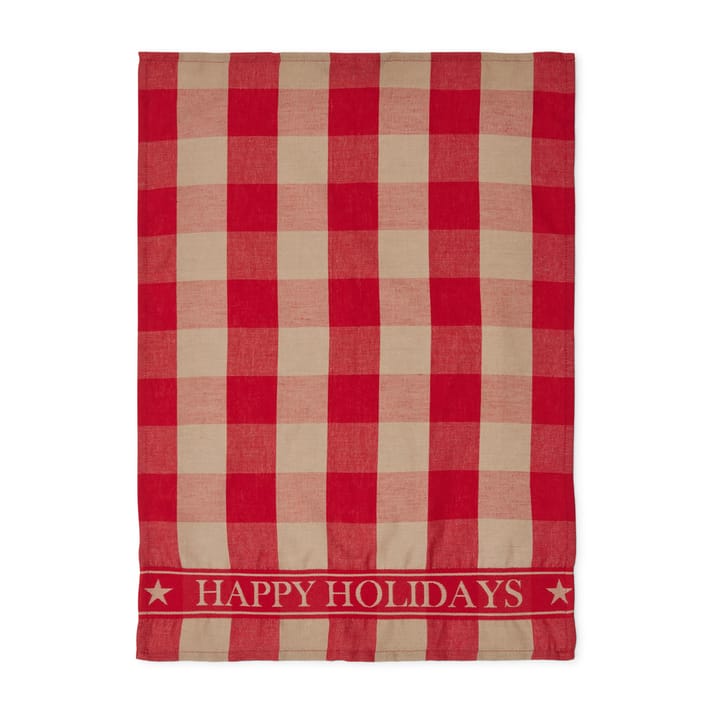 Happy Holidays Cotton Linen kökshandduk 50x70 cm - Red-beige - Lexington