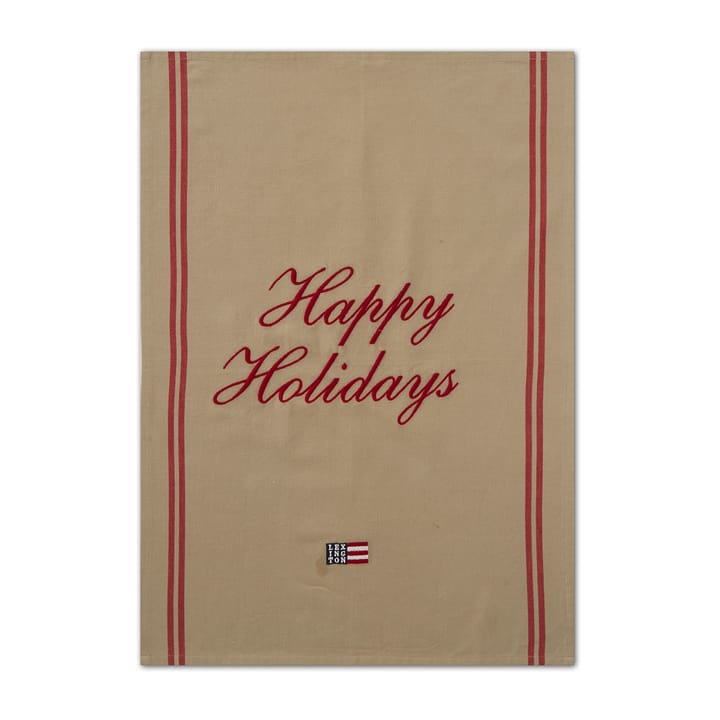 Happy Holidays Embroidered kökshandduk 50x70 cm - Beige-red - Lexington