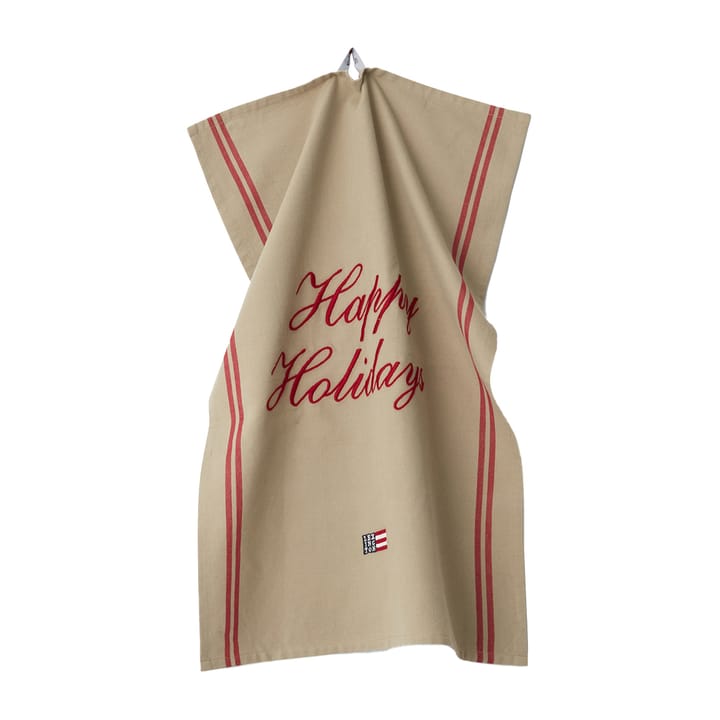 Happy Holidays Embroidered kökshandduk 50x70 cm, Beige-red Lexington
