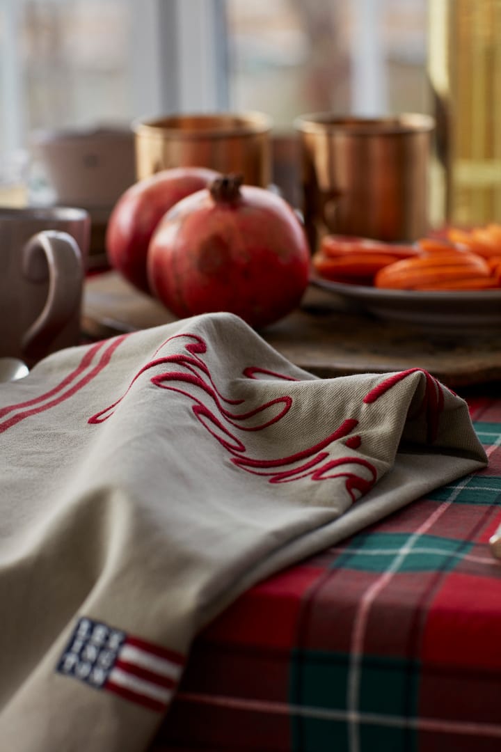 Happy Holidays Embroidered kökshandduk 50x70 cm, Beige-red Lexington
