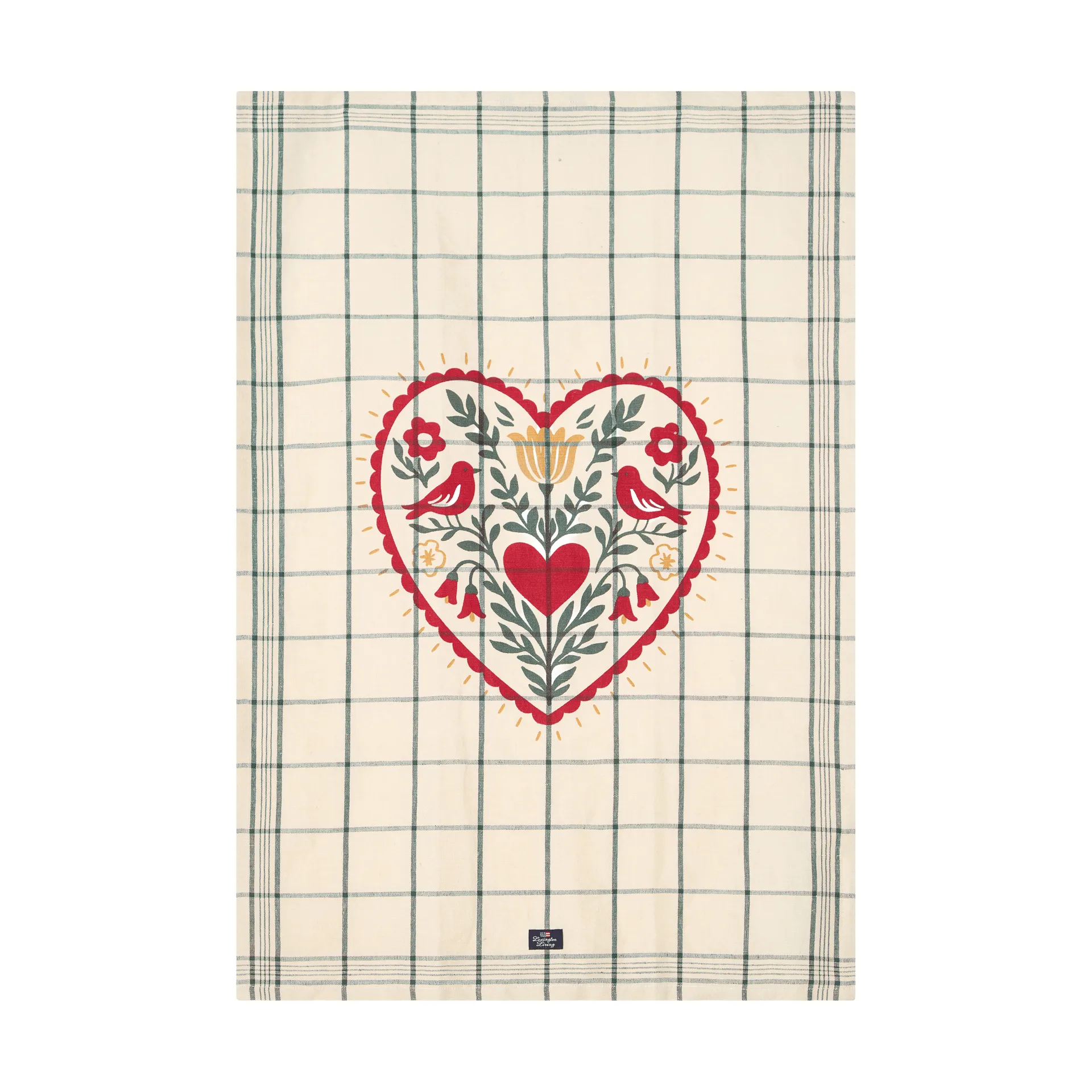 Heart linne/bomull kökshandduk, White-green-red, 50x70 cm Lexington
