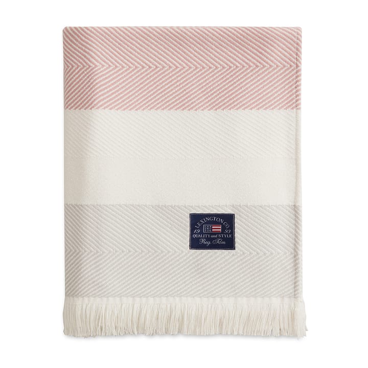 Herringbone Striped Recycled bomullspläd - Vit-rosa - Lexington