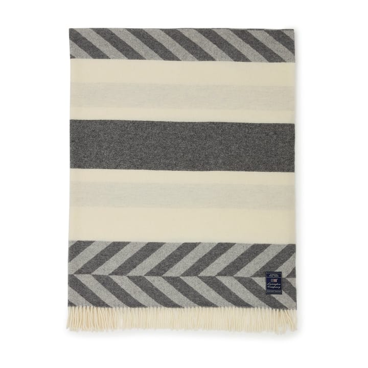 Herringbone Striped Recycled Wool pläd 130x170 cm - Gray-off white - Lexington