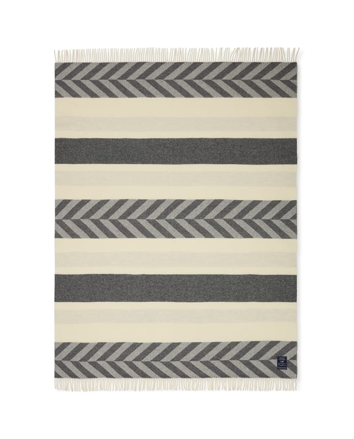 Herringbone Striped Recycled Wool pläd 130x170 cm - Gray-off white - Lexington