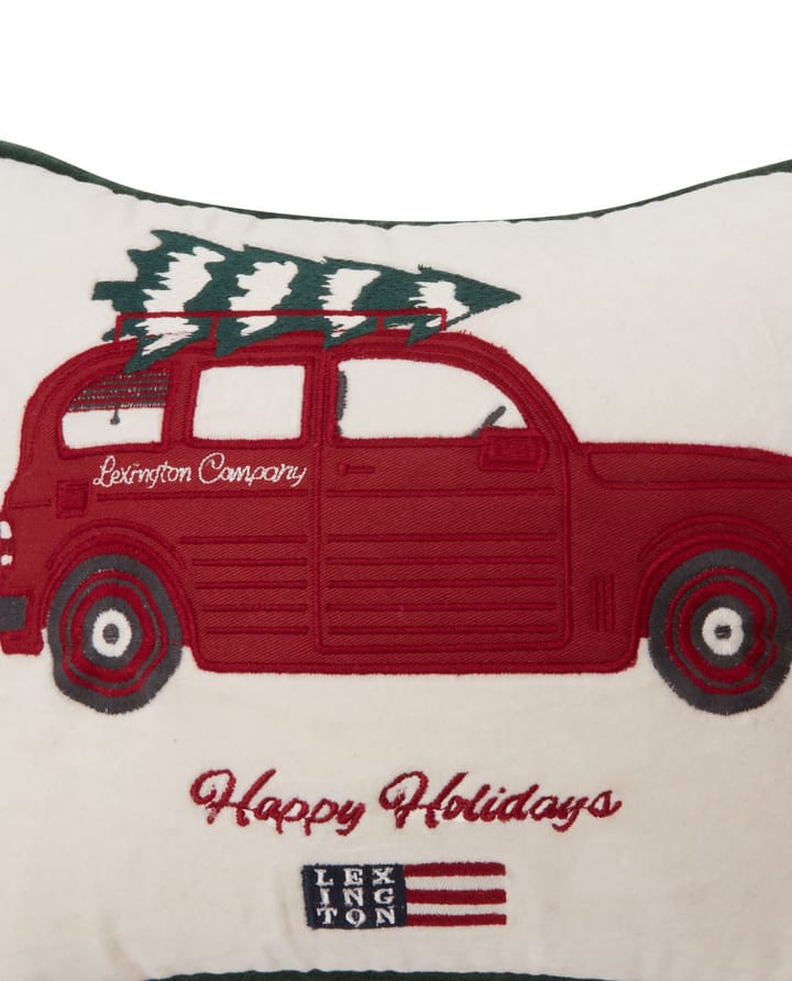 Holiday Car Organic Cotton Velvet kudde 30x40 cm - White-red multi - Lexington