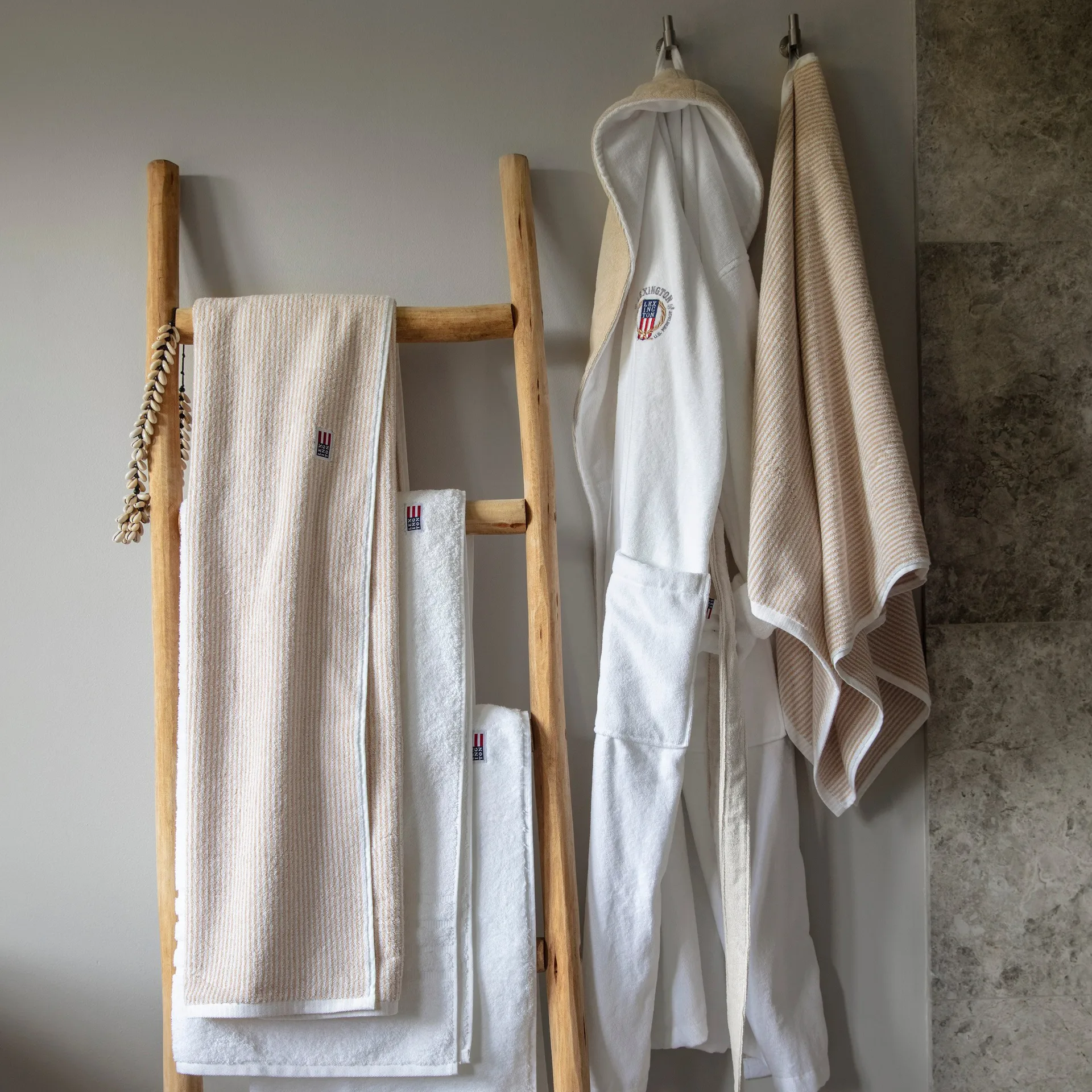 Icons Original Striped badhandduk 100x150 cm, White-tan Lexington