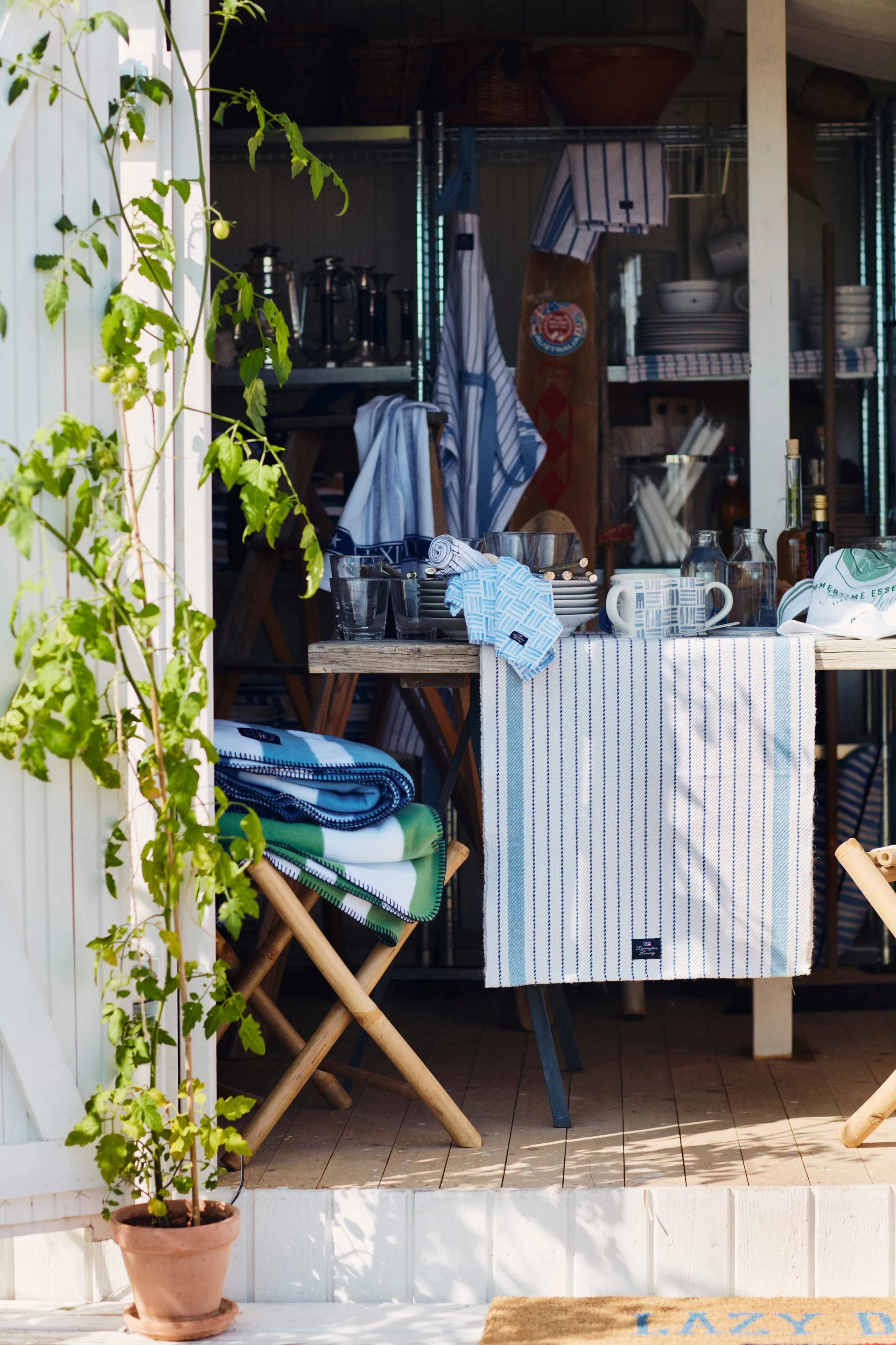 Irregular Striped Fleecefilt 130x170 cm, Blue-White Lexington