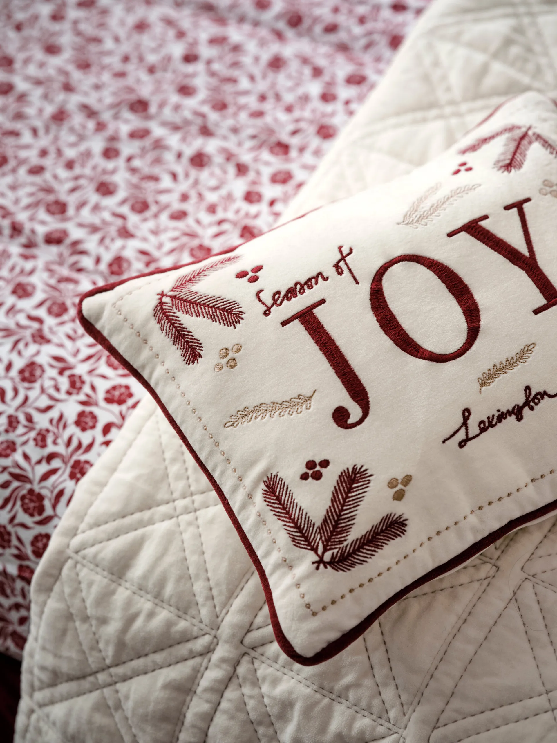 Joy organic cotton velvet kudde 30x40 cm, Vit-röd Lexington